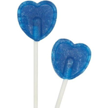30 Blue Heart Shaped Lollipops Blue Raspberry Flavoured Sweet Candy Lollies, Ideal for Snack Cupboard, Weddings, Valentines, Party Bag fillers