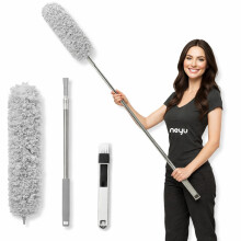 SUPPLIIONLINE Microfiber Duster with 2-in-1 Window Gap Slot Cleaner, Extendable Bendable Head, Includes Small Dustpan and Brush, Perfect for High