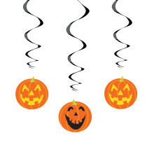 Unique Party 91180 - 66cm Hanging Swirl Pumpkin Halloween Decorations, Pack of 3
