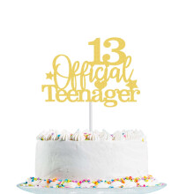 13 Official Teenager Cake Topper Blue Glitter Happy 13th Birthday Cake Pick Decorations for Teens 13th Birthday Cheers to 13 Years Old Party Supplies