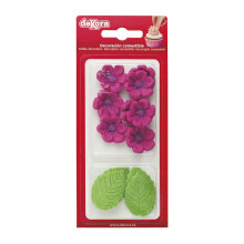 Dekozauber24 Edible Flowers for Cake, Sugar Flowers, 8 blossoms, 5 Leaves, cake decoration, daisy Wedding (fuchsia)