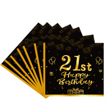 20pcs Black Gold 21st Napkins Serviettes,Happy 21st Birthday Paper Serviettes Napkins for Boys Girls Men 21st Birthday Table Decorations,21st Birthday