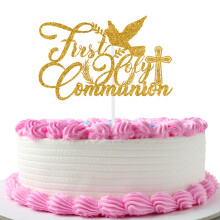 First Holy Communion Cake Topper, Shining Baptism Cake Topper First Communion God Bless Cake Decoration for Wedding Christening Baby Shower 1st