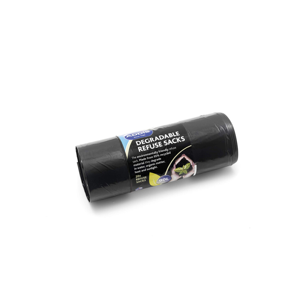 Addis 504870 90L Plastic Refuse Sacks 20 Each, Single Roll Black