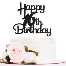 Sotpot Black Glitter 16 Cake Topper 16th Birthday Cake Decorations for Birthday Party Anniversary Party Supplies
