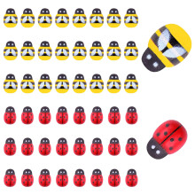 50PCS Self Adhesive Bees Ladybirds Wooden Embellishments Stickers,Mini Wooden Stickers Bee Ladybugs Craft Card Wood Topper for Microlandscape