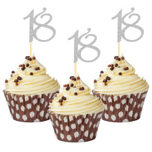 Sumerk 24PCS 18 Cupcake toppers Silver Glitter 18th Birthday Cupcake Picks Anniversary Party Decorations