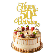 ZEYIYER 50th Birthday Cake Toppers, Gold 50th Happy Birthday Cake Decorations for Women Men, Glitter Fifty Years Old Cakes Pick for 50 Theme Party