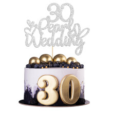 Gyufise 1Pcs 30 Pearl Wedding Cake Topper Glitter 30 Pearl Years Cake Pick Decoration for Happy 30th Anniversary Wedding Party Cake Decorations