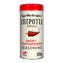 Cape Herb & Spice Chipotle Chilli Smokey Southwestern Seasoning Condiment, Chilli Rating Hot, 80 g Tin (Pack of 1)