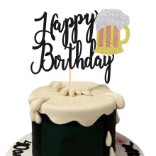 Arthsdite Beer Mug Happy Birthday Cake Topper Cheers Cake Decoration for Celebrating Beer Theme Birthday Party Supplies