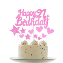 Personalised Happy 21th Birthday Cake Toppers Pink Cake Decorations for Her,Girl,Women 21th Birthday Cake Cupcake Topper, Glitter Cakes Banner