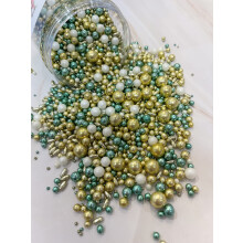 Metallic/Shimmer Balls Edible Cupcake Cake Topper Sprinkles (90G Tub) (Green and Gold Mix)