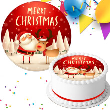 MERRY CHRISTMAS SANTA & RUDOPLH PRE-CUT 7.5 INCH EDIBLE ICING CAKE TOPPER DECORATION