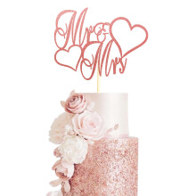 Arthsdite Mr and Mrs Cake Topper, Bride and Groom Sign Wedding, Engagement Anniversary Cake Picks Decorations - Rose Gold Glitter