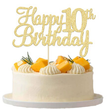 Gyufise 3Pcs Happy 10th Birthday Cake Topper Glitter 10th Birthday Cake Pick Cheers to 10 Years Old Ten Fabulous Cake Decorations for 10th Birthday