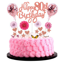 80th Birthday Cake Topper for Women - Pink Decoration for 80 Year Old Women's Happy Birthday