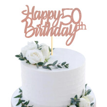 Sumerk Rose Gold Glitter Happy 50th Birthday Cake Topper 50th Cake Topper for Birthday Anniversary Party Decorations - Pack of 1