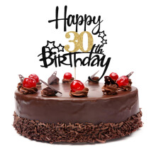 LIANRISES Happy 30th Birthday Cake Topper for Men and Women, Glitter Black and Golden