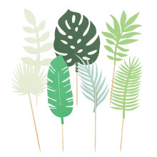7Pcs Tropical Palm Leaves Cake Topper, GLADFRESIT Greenery Cake Decorations for Hawaiian Themed Birthday Party Supplies