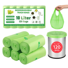 Biodegradable Food Waste Bags, 10L Small Compostable Caddy Bin Bags Liners, Clear Green Food Recycling Garbage Trash Bags for Kitchen, Home, Office