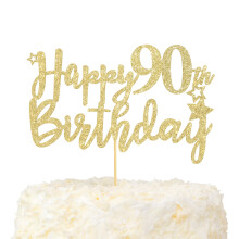 LOVENJOY Happy 90th Birthday Cake Topper Hello 90 and Fabulous Cake Decoration Gold Glitter Cheers to 90 Years Party Decor