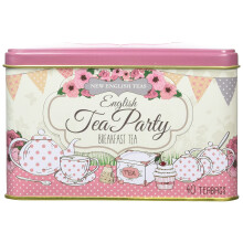 New English Teas Pink Tea Party Tea Tin with 40 English Breakfast Teabags