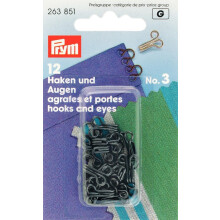 Prym 3 Eyes Hooks and Brass, Pack of 12, Black