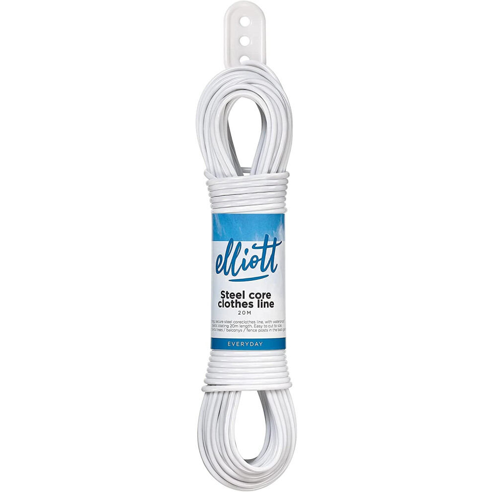 Elliott 20 Metre Steel Core Clothesline In - Durable And Weather Resistant Laundry Drying Rope For Indoor & Outdoor Use White