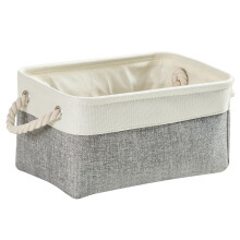 Mangata Storage Boxes,Fabric Storage Baskets with Rope Handles for Cupboards, Shelves, Wardrobe, Toys, Clothes (Foldable, Grey White)