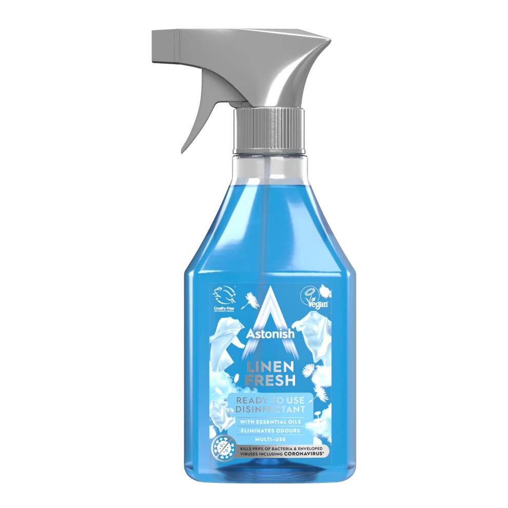 Astonish Vegan Disinfectant Spray, Ready To Use, Virus And Germ Killing, 550Ml, Linen Fresh, 550Ml