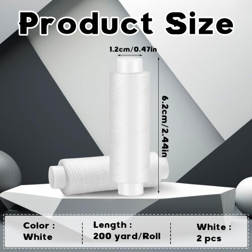 2 Pcs Sewing Thread, 200 Yards White Threads, Polyester Sewing Machine Thread for Hand Quilting, Embroidery, and Crafts 1