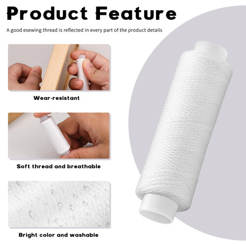 2 Pcs Sewing Thread, 200 Yards White Threads, Polyester Sewing Machine Thread for Hand Quilting, Embroidery, and Crafts 2