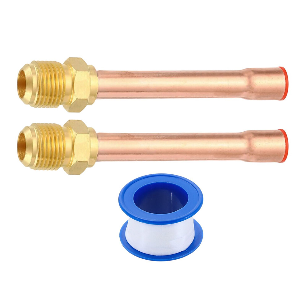 Sourcing Map 2Pcs Brass Pipe Fitting, 3/8 Sae Male Thread X 3/8" Od Flare Connector With Copper Tube For Hvac System Air Conditioner Refrigeration 5051225110185