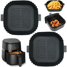 GINOYA 2PCS Air Fryer Liners for Tefal, 8 inch Square Silicone Air Fryer Accessories for 3.5L-5.5L COSORI Tower FABULETTA Philips Gourmia Air