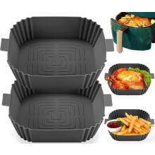 Air Fryer Liners-Square Silicone Air Fryer Liner Reusable,2pcs Air Fryer Silicone Liners Accessories Airfryer Liner Non-Stick Air Fryers Basket Tray