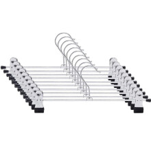 Trouser Hanger,10Pack Pant Hangers Space Saving Skirt Hangers with Clips Adjustable Non-Slip Coat Suit Metal Hangers Heavy Duty Chrome Clothes Hangers