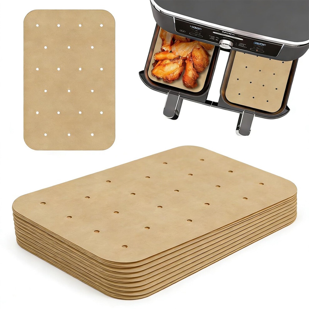 Kaelosyn 150Pcs Air Fryer Liners Unbleached Parchment Paper Rectangle Perforated Nonstick Airfryer Liners Air Fryer Sheets For Baking Ninja Foodi Dual