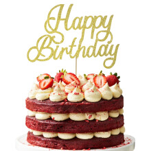 RIBBOOO 1 Pack Happy Birthday Cake Topper Gold Glitter Cake Decoration Birthday Cake Decoration for men women Birthday Party Supplies