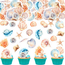 Blumomon 52Pcs Pre-Cut Edible Sea Shells Cupcake Conch Scallop Toppers Ocean Theme Party Decorations Baby Girl Shower Birthday Shell Enthusiasts