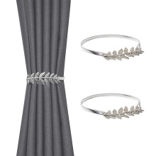 2 Pack Curtain Tie Backs, Silver Leaves Curtain Tiebacks Adjustable Curtain Holdbacks Modern Simple Style Drape Tie Backs, Metal Curtain Buckle Clips