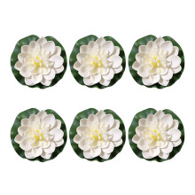 JIHUOO 6 Pcs Large Floating Artificial Lotus with Water Lily and Faux Lily Pads for Fish Pond - White
