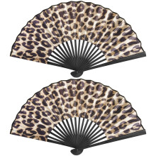 Leikedun 2 Pack Silk Fabric Hand Fans, Folding Hand Fan Handheld Fan for Wedding, Preference, Performance, Dancing,Home Decoration(Leopard Pattern)
