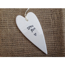 East of India Porcelain Sentiment Hanging Heart LOVE YOU