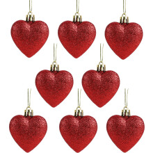 Christmas Concepts? Pack of 8-60mm (2.4") Heart Shaped Christmas Tree Baubles ? Glitter Decorated Baubles (Red)