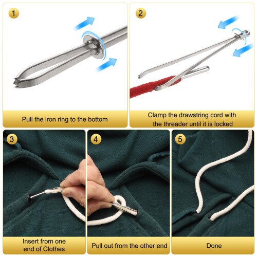 sourcing map 2pcs Drawstring Cords 51" Replacement Drawstring Hoodie String Sewing Tool with Easy Threader for Hoodie Sweatpants Jackets Pants Hats 2