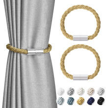 Pretty Jolly 2 Pack Mini Magnetic Curtain Tiebacks Modern Simple Style Drape Tie Backs Elegant Decorative Weave Rope Curtain Holdbacks for Home &