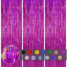 COSORO 3pcs Tinsel Curtain Hot Pink Glitter Foil Door Backdrop, 3.2ftx6.5ft Fringe Streamers Shimmer Tassel Decorations for Girls Birthday Hen Barbie