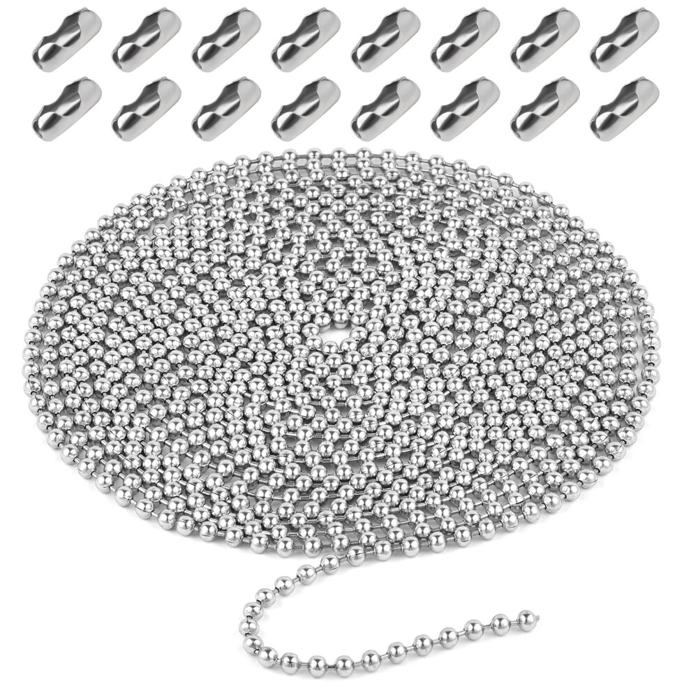 Hotut 5 M/16.4 Feet Blind Chain, 4.5Mm Stainless Steel Roller Blind Chain Beaded Pull Chain Extension, With 16 Pcs Blind Cord Connector, Rust-Proof