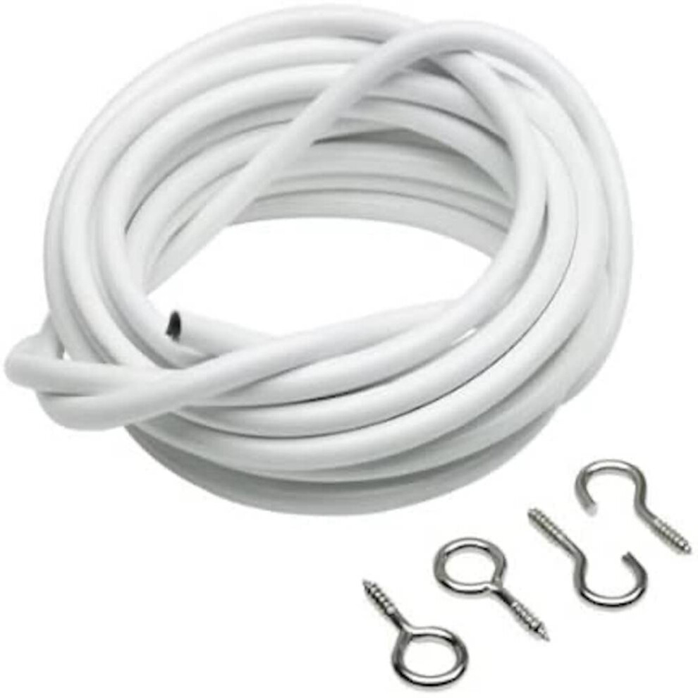 Merriway White Bh03842 Plastic Coated Curtain Wire With 2 Each Hooks And Eyes, 120 Cm (48 Inch),